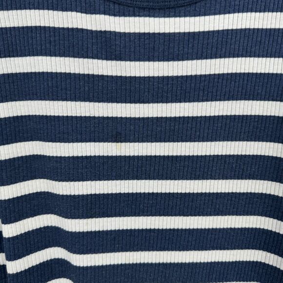 MOUNTAIN HARDWEAR Blue White Striped Keyhole Back Short Sleeve Top Size Large L - Picture 2 of 6